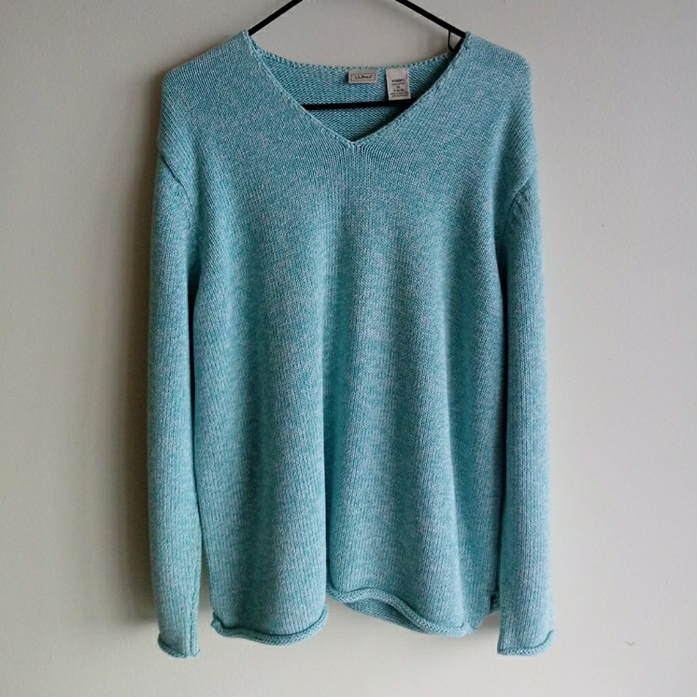 Woman's XL Sweater LL Bean Seafoam Herringbone